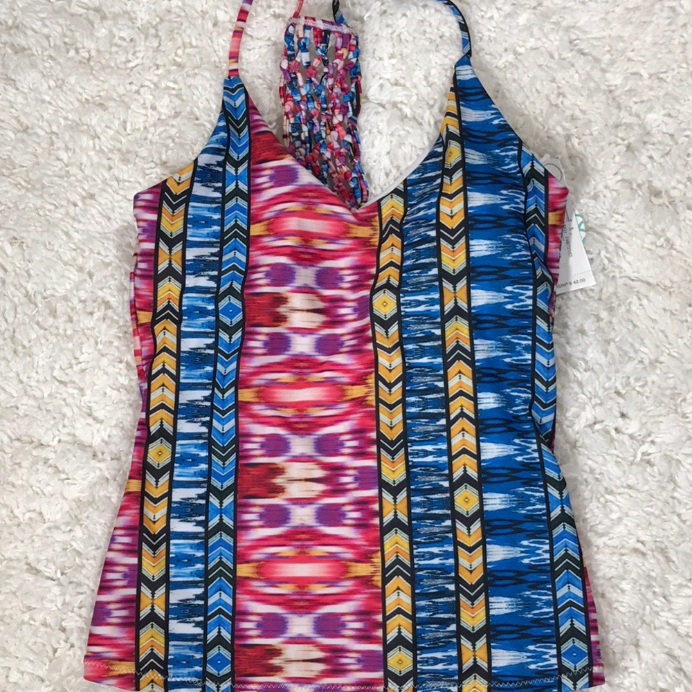 Raisins Multicolor Aztec Stripe V-Neck Swim Top - Blue, Pink, Yellow